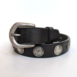 Reward Black Leather Belt w/ Silver Native American Head Coins - Size 32